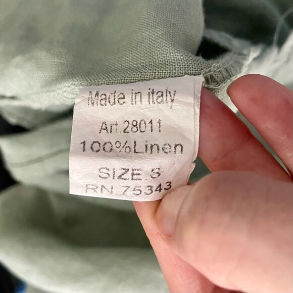 LUNGO L’ARNO Soft Green Linen Rosette Scoop Neck Sleeveless Italian Mini Dress - Picture 9 of 9